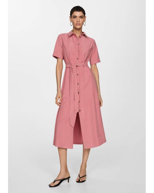 Mango Pink Bow Shirt Dress Pastel