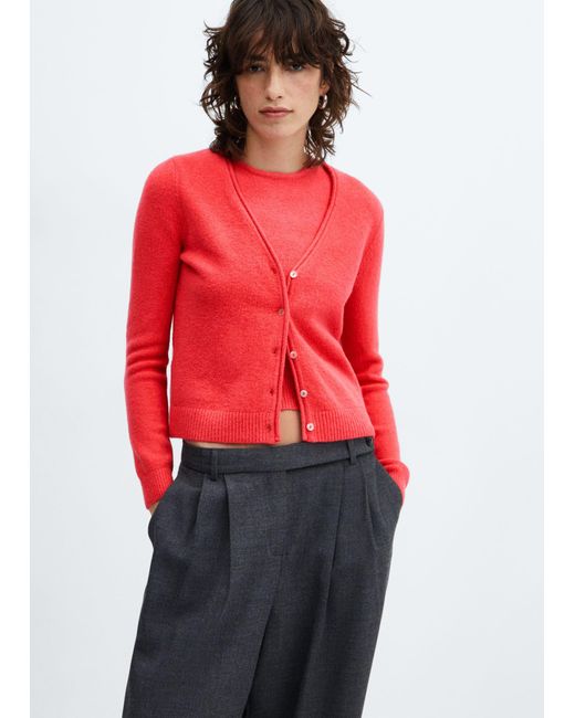 Mango Red Button Knit Cardigan Coral