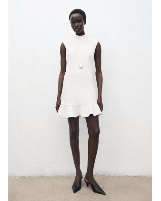 Mango White High-Neck Dress With Ruffle
