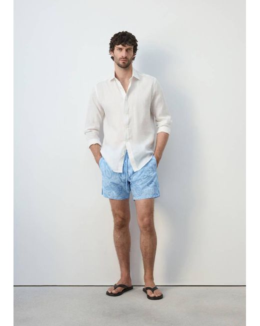 Mango White Printed Drawstring Swimming Costume for men