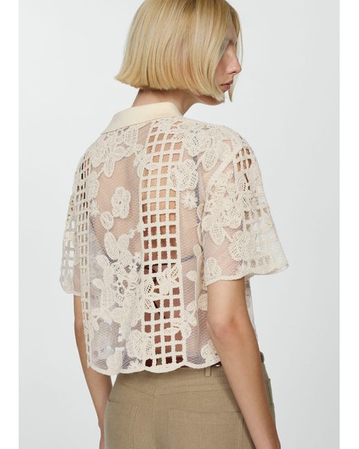 Mango Natural Embroidered Blouse With Openwork Details