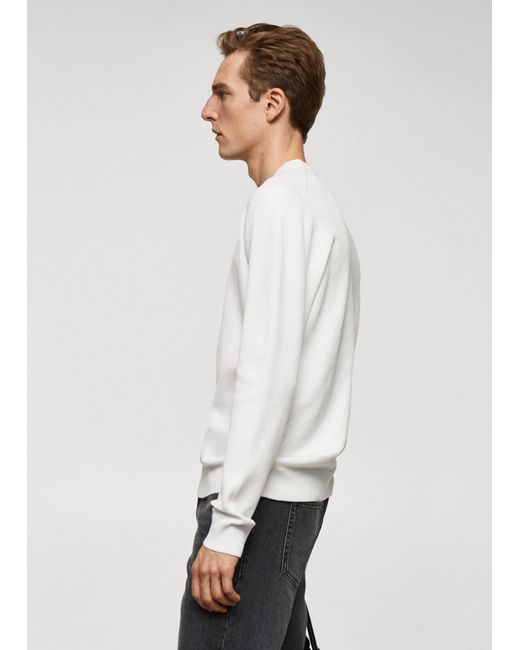 Mango White Structured Cotton Sweater for men