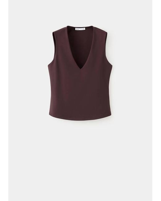 Mango Red Fitted V-Neck Top