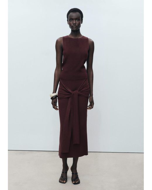 Mango Brown Knitted Skirt With Knot Detail