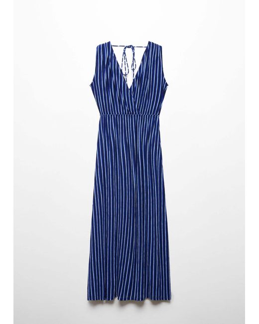 Mango Blue Stripe-print Dress With Bow