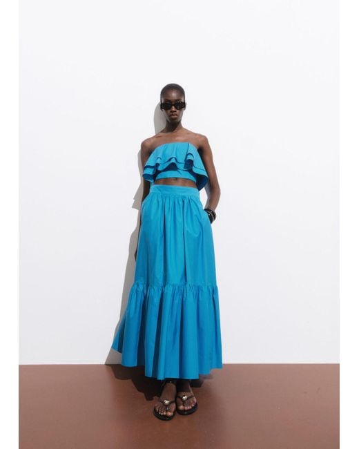 Mango Blue Long Cotton A-Line Skirt