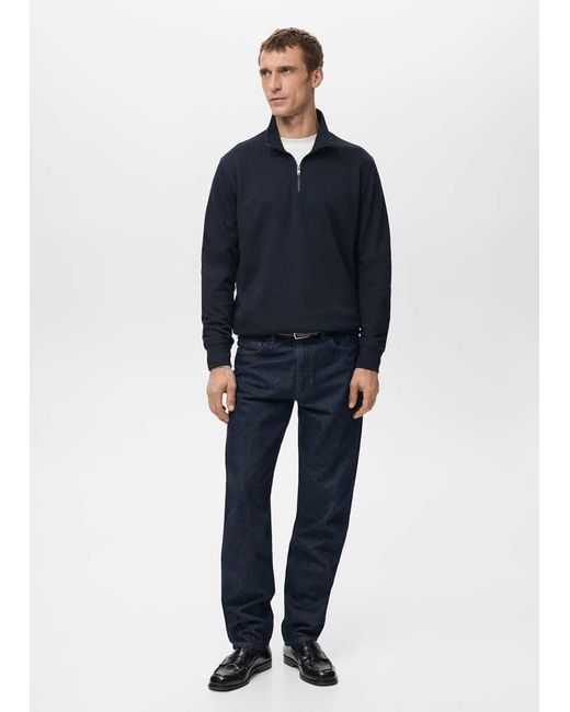 Mango Blue Regular-Fit Zip-Neck Sweatshirt for men