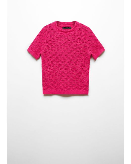 Mango Pink Openwork Short-sleeved Sweater