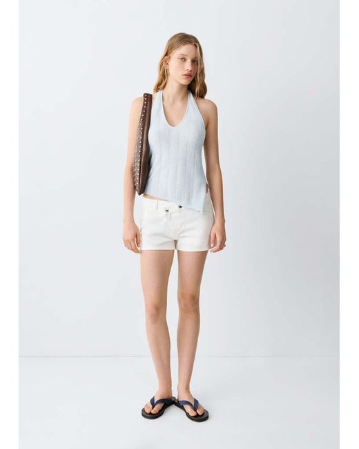 MANGO TEEN White Lurex Halter Neck Top