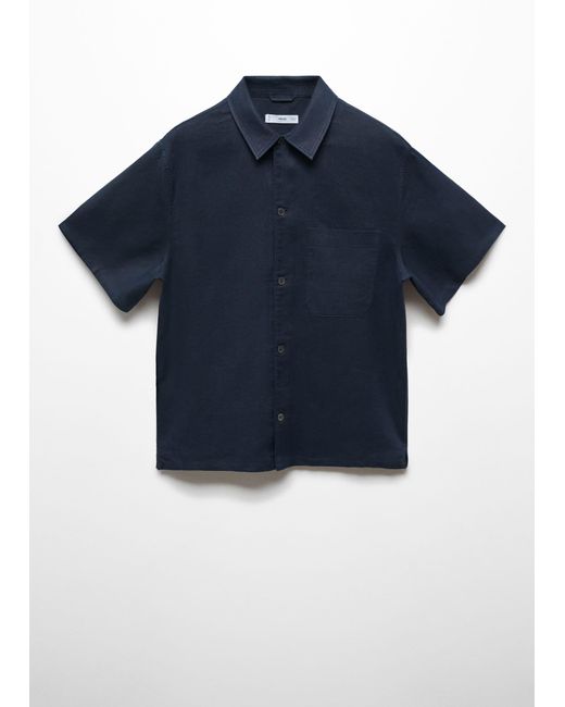 Mango Blue Regular-fit 100% Linen Shirt With Pocket Dark for men
