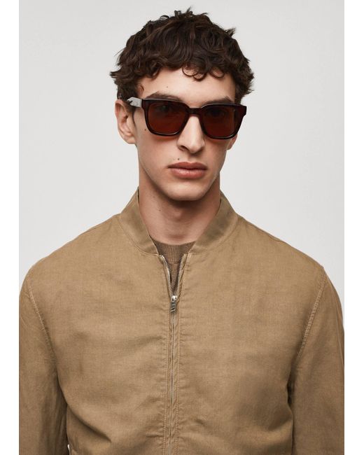 Mango Natural Linen Lyocell Bomber Jacket Tobacco for men