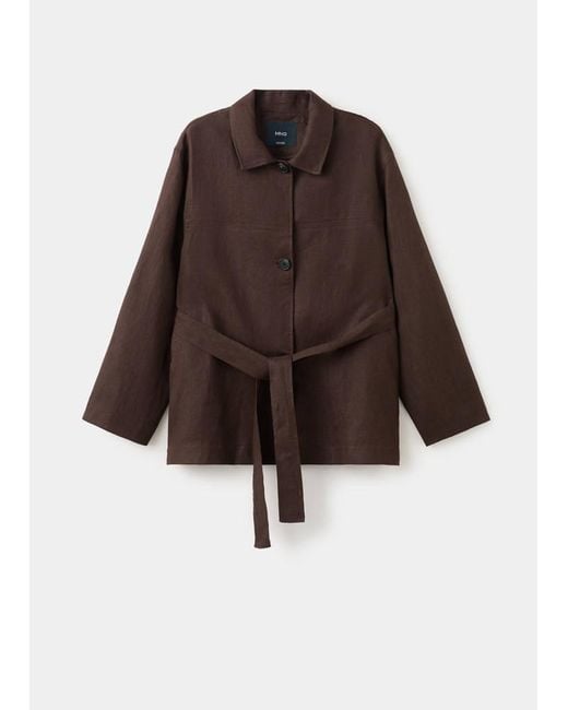 Mango Brown Linen Jacket With Belt