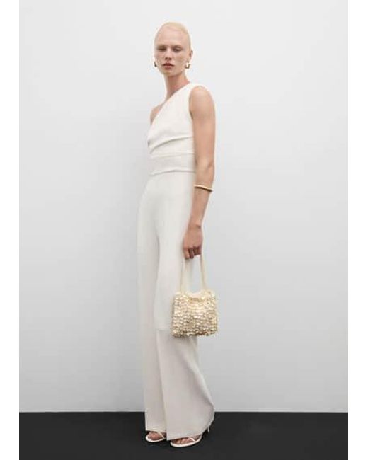 Mango White Asymmetric Draped Flowy Jumpsuit