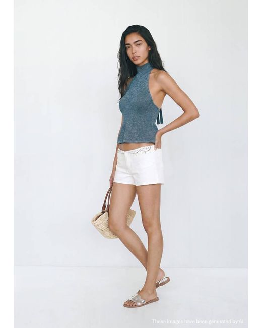MANGO TEEN White Metallic Halter Top