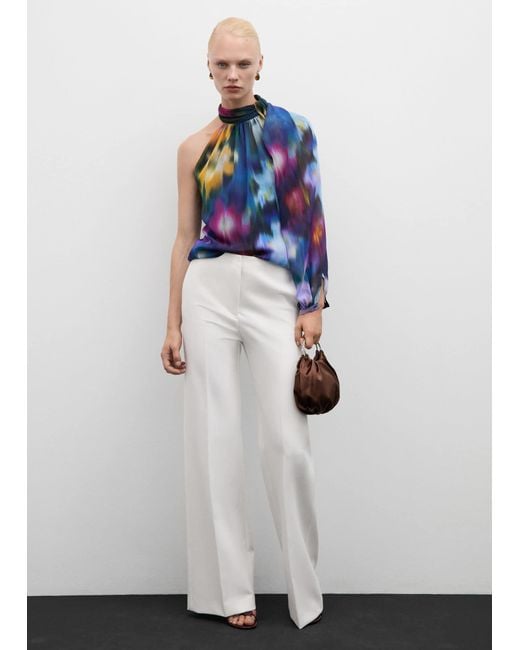 Mango White Asymmetrical Printed Blouse