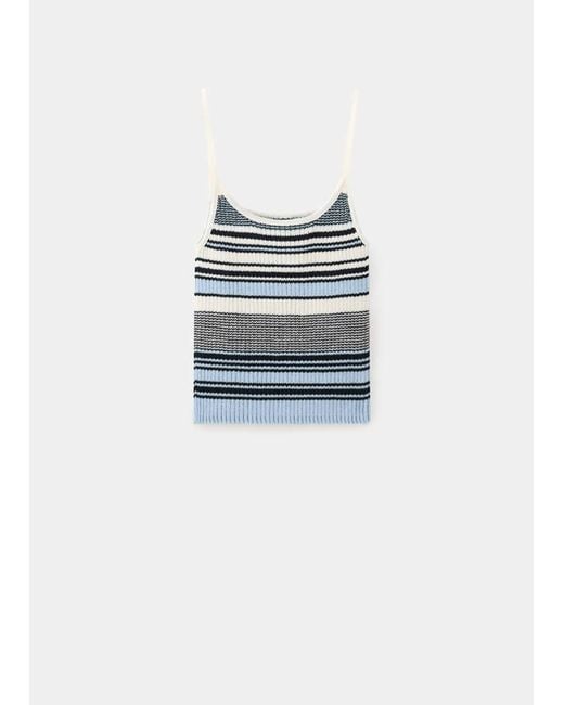 Mango Blue Striped Knitted Fitted Top