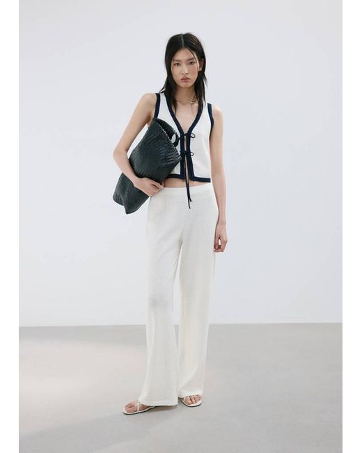 Mango White Straight Knitted Trousers