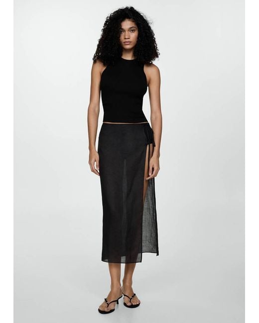 Mango Black Ribbed Knit Top