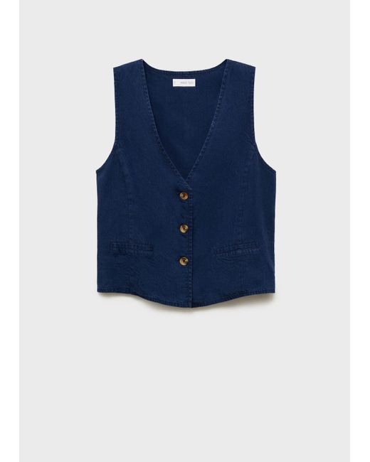 Mango Blue Denim-Effect Lyocell Waistcoat