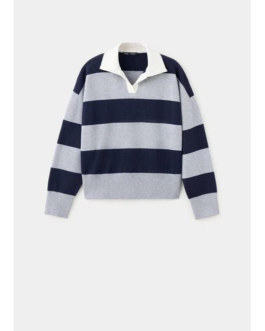 Mango Blue Striped Polo-Neck Sweater