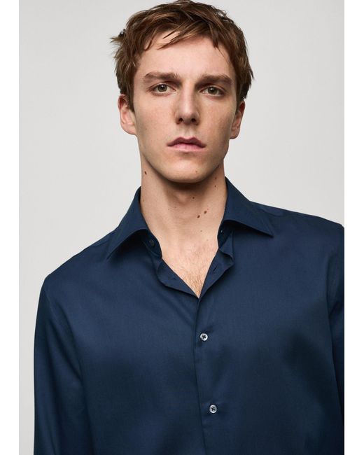 Mango Blue Slim-fit Cotton Shirt Dark for men