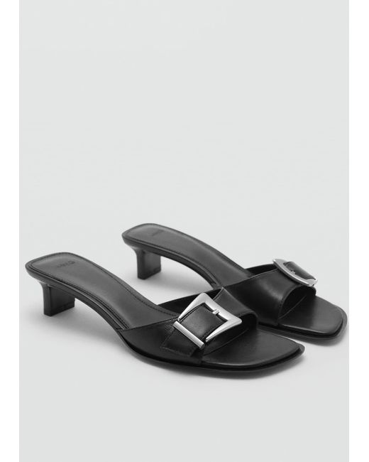 Mango White Buckle Leather Sandals