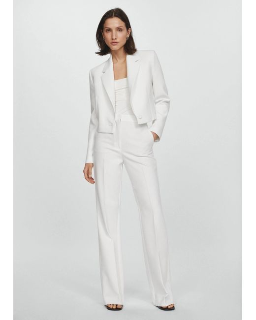 Mango White Straight Suit Trousers