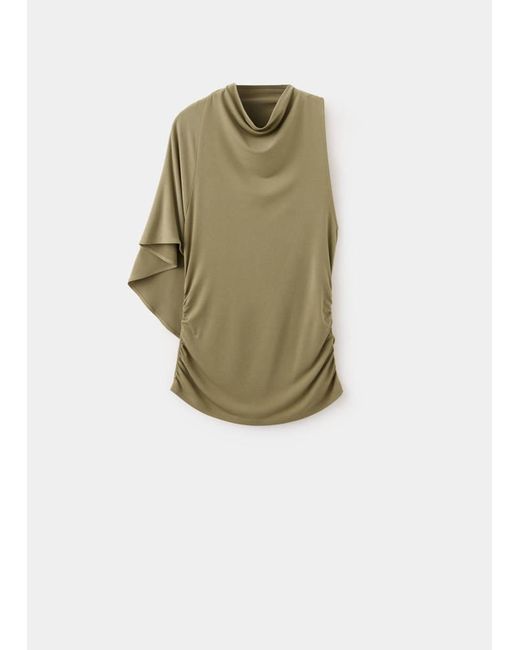 Mango White Asymmetric Draped Blouse