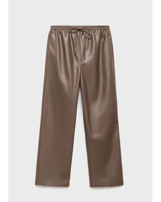 Mango White Leather-Effect Elastic Waist Trousers