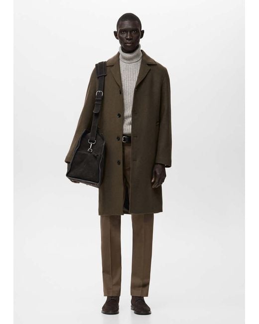 Mango Brown Classic Wool Blend Coat for men