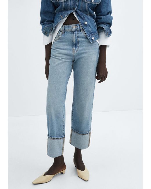 Mango Blue Turned-up Straight Jeans Medium