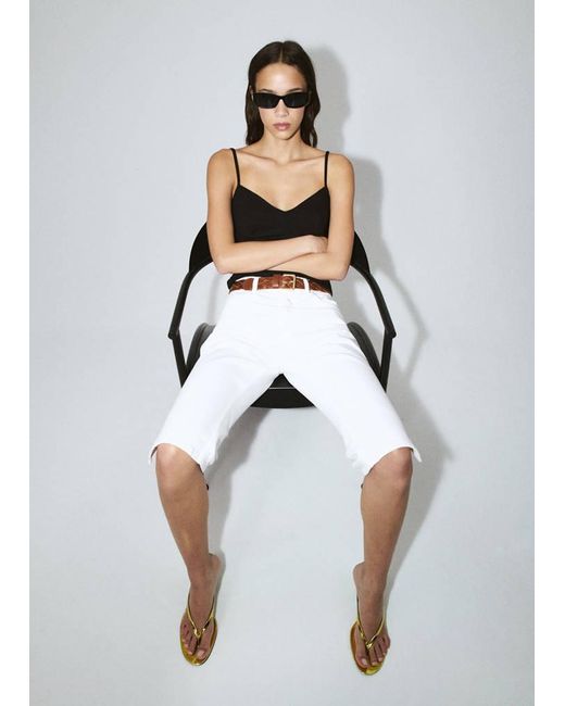 Mango White Straight-Fit Capri Jeans