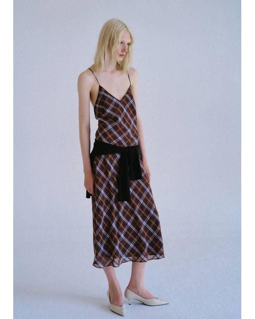 Mango White Plaid Dress With Crossed Back