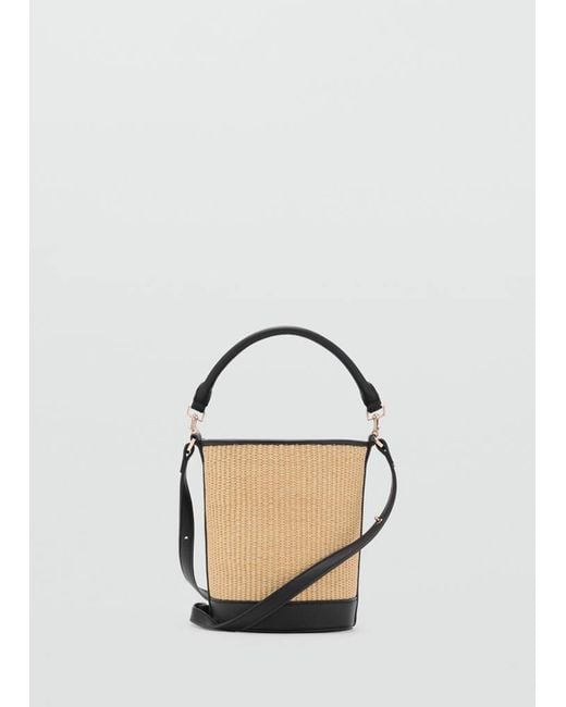 Mango White Small Raffia Bucket Bag