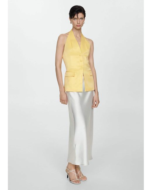 Mango White Halter-neck Gilet With Buttons Pastel