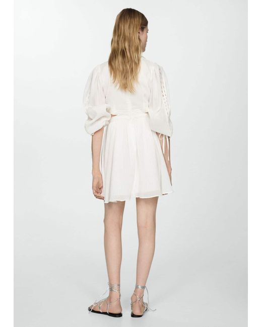 Mango White Slit Dress With Lace Detail Off