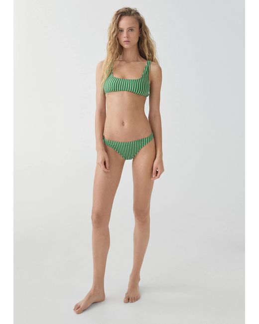 Mango Green Striped Textured Bikini Bottoms