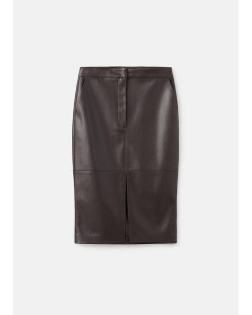 Mango Gray Leather-Effect Pencil Skirt