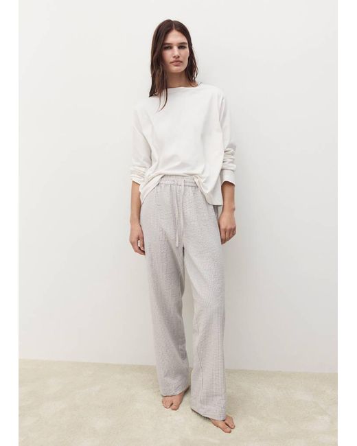 Mango Natural Seersucker Striped Two-Piece Pyjamas
