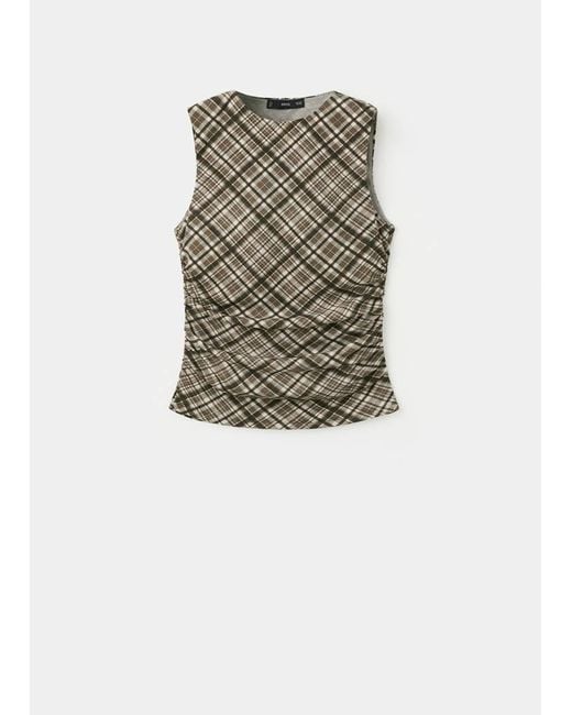 Mango Brown Draped Checkered Top