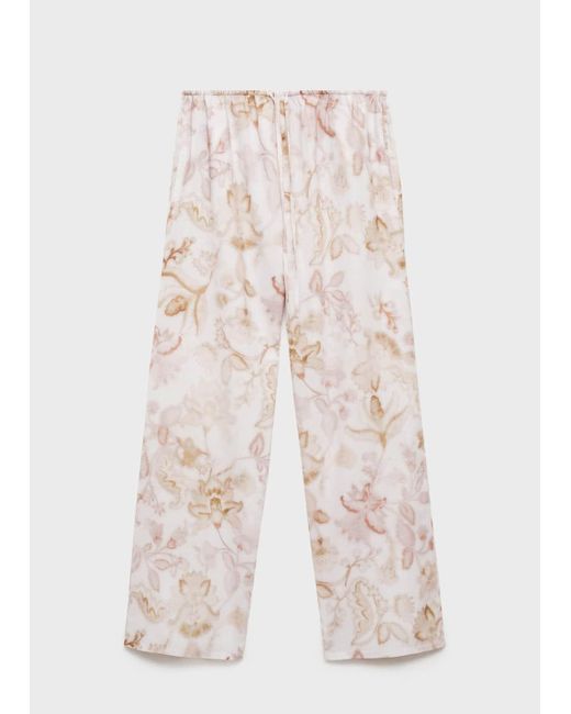 Mango Natural Pyjama Trousers With Floral Detail