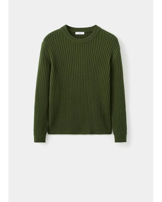 Mango Green Ribbed Wool-Blend Sweater for men