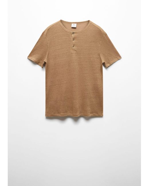 Mango Natural Slim-fit 100% Linen T-shirt for men