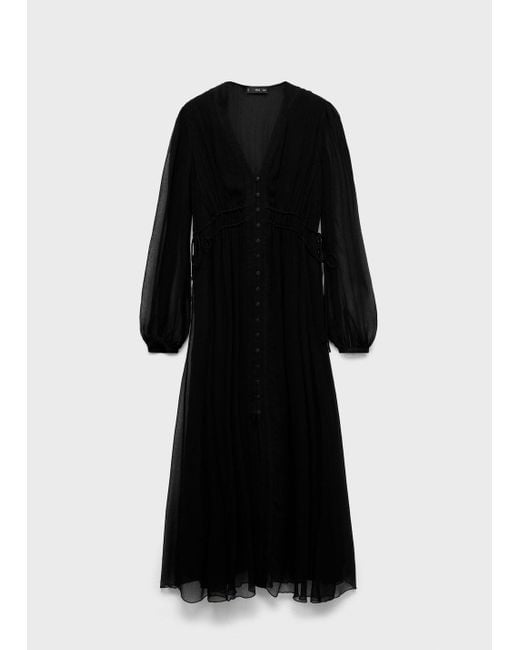 Mango Black Puff-Sleeved Chiffon Dress