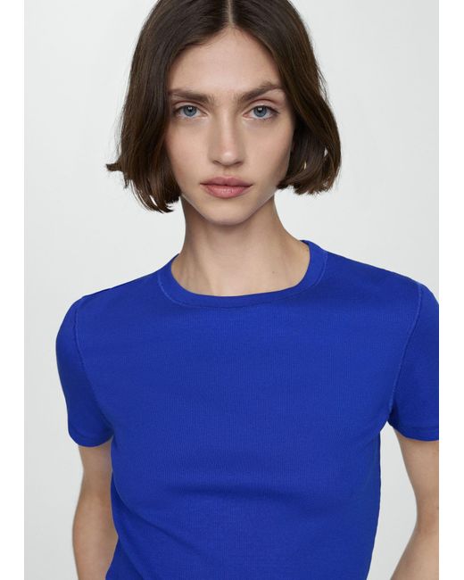 Mango Blue Knitted Short-sleeve T-shirt