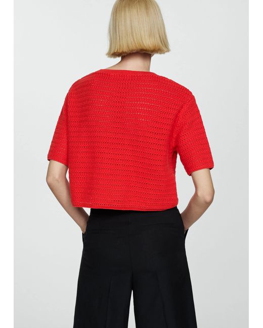 Mango Red Knitted Sweater With Openwork Details Coral