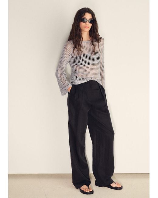 Mango Blue Long-Sleeved Crochet Sweater