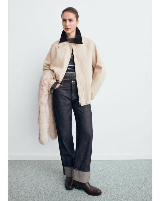 Mango White Cotton Jacket With Corduroy Collar