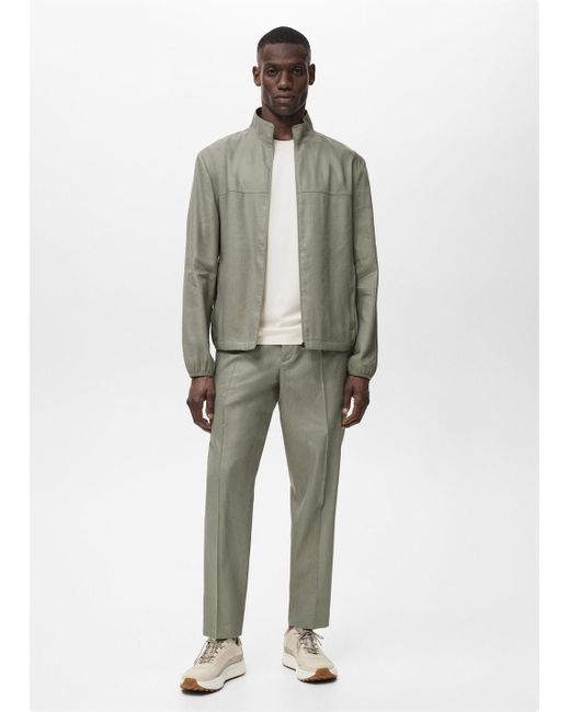 Mango Green Zipper Linen Jacket for men