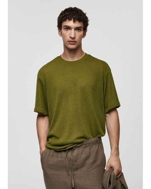 Mango Green Regular Fit Knit T-shirt for men